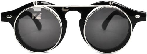 OWL Stylish Vintage Retro Circle Flip Up Sunglasses Smoke and Brown Lens3