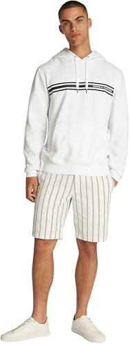 Tommy Hilfiger Herren Hoodie Central Chest Stripe mit Kapuze, Weiß (White), XL – Ansicht 4