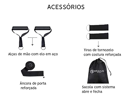 Kit Elástico Extensor Tubing Basic 11 Peças Bravus Sport