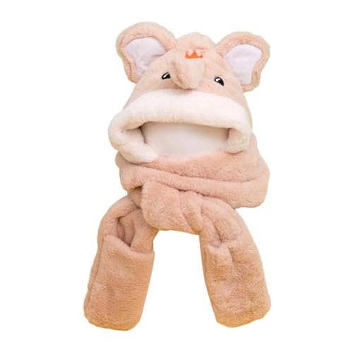 Kokiya Chapéu de animais de cachecol com capuz de pelúcia, conjunto de luvas de cachecol de chapéu d