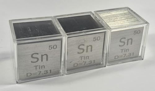Image of 1.5 inch 38.1mm Tin Stannum Metal Cube Sn up to 99.9% Pure Periodic Table Element Engraved Density Collection Science Education Display Block Cube + Acrylic Case Box - 1PC