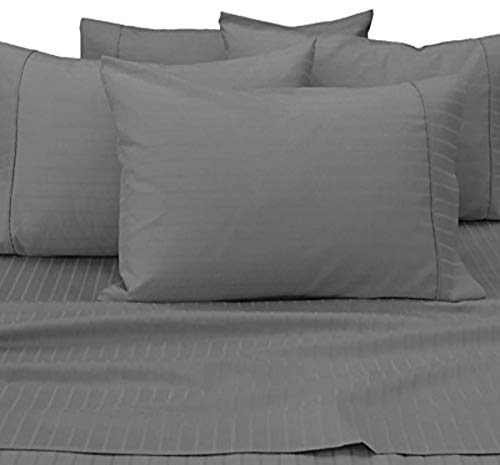 Natural Comfort RS420SS-DS-GY-K 420 Thread Count 6 Piece Dobby Stripe Sheet Set, King, Grey