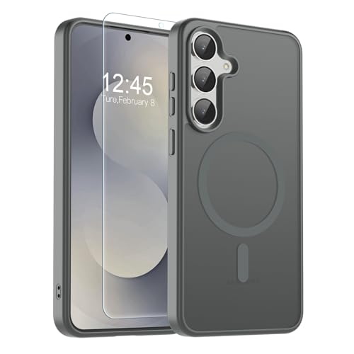 Image of SUPFINE Magnetic for Samsung Galaxy S25 FE Case with Screen Protector, (Built-in Magnets) (Military Grade Drop Protection) Slim Translucent Shockproof Phone Case,Titanium Gray