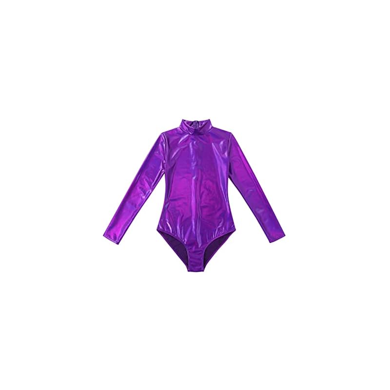 Sywiyi-Womens-Shiny-Metallic-Long-Sleeve-Mock-Neck-Gymnastics-Leotards-One-Piece-Thong-Bodysuit-Purple-Large