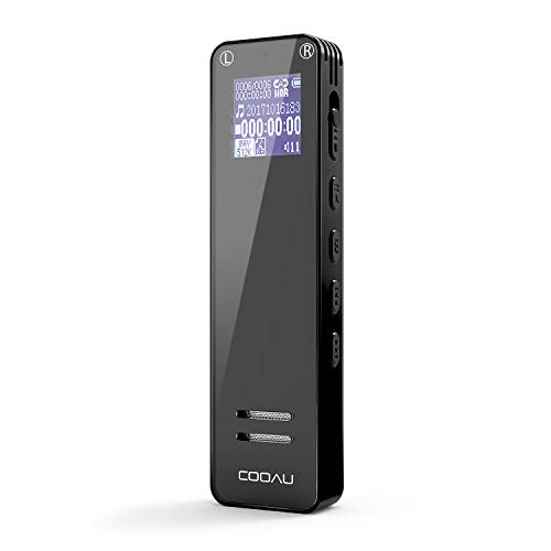 Dictaphone Enregistreur Numérique, COOAU Nouveau 8Go Portable Rechargeables Enregistreur Audio avec Clip Arrière, 1536Kbps Enregistrement, MP3 Joué, Convient pour Conférence, Concert, Cours - Noir
