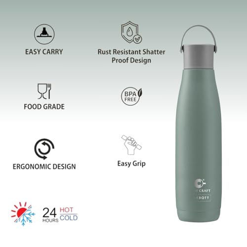 Image of Clay Craft VACBOTT Fresco Double Walled 18 Hours Hot and 24 Hours Cold Water Bottle-800ML, 2-Piece(Froest Green) Leak Proof|Easy To Carry|Gym Bottle|Home|Kitchen|Hiking|Travel Bottle|BIS Certified
