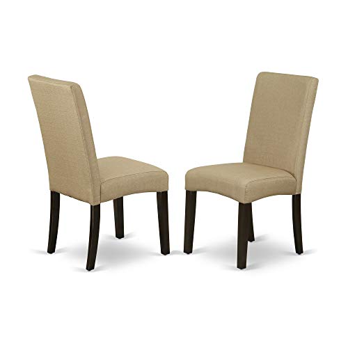 EAST WEST FURNITURE Kitchen Dining Table Set 6 Pc - Brown Linen Fabric Kitchen Chairs - Cappuccino Finish 4 legs Solid Wood Rectangular Small Dining Table and Bench