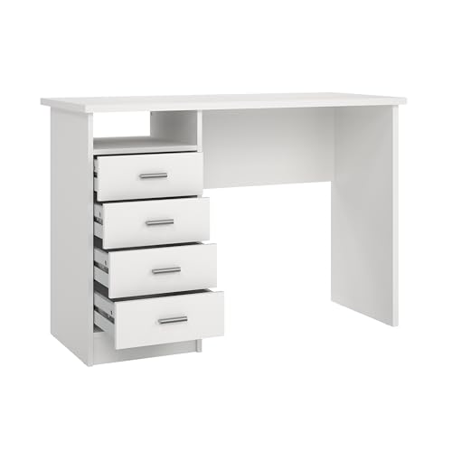 Tvilum 4-Drawer Desk, Modern White Office Writing Desk with Storage, Compact and Functional Desk for Home or Office