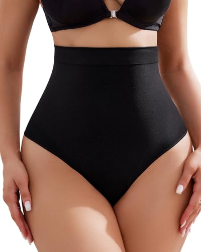 USEASY High Waisted Thongs for Women Tummy Control Flat Tummy Shapewear No Show Thongs for Women