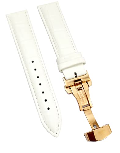 Image of 18mm 19mm 20mm 21mm 22mm 23mm 24mm Genuine Leather Butterfly Deployment Clasp Buckle Watch Band Strap Black Dark Brown TAN Blue Rose Black Gold White