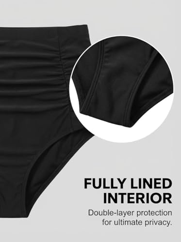 Image of Tempt Me Women's High Waisted Swimsuit Bottom Tummy Control Ruched Bikini Bottom Vintage Swim Bottom Tankini Briefs