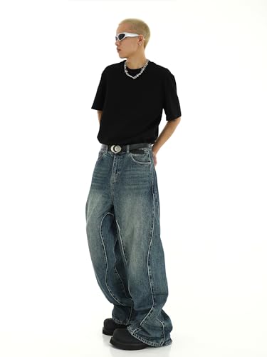 Men's Baggy Vintage Jeans Curvy Bootcut Loose Fit Denim Pants 90s Wavy Dance Skateboard Jean3