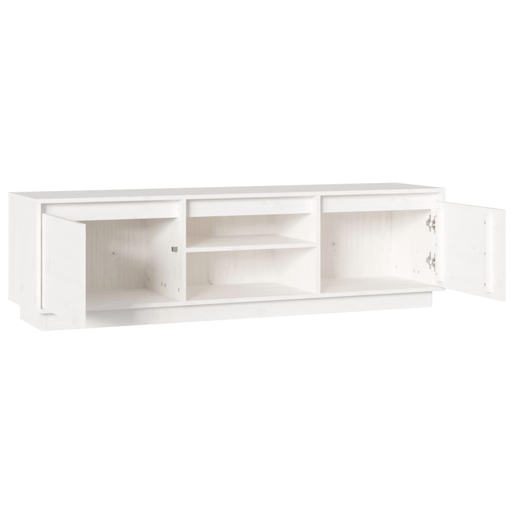 Szafka pod telewizor, biała, 140 x 35 x 40 cm, sosna z litego drewna, stojak pod telewizor do salonu, pokoju rozrywkowego, biura, nowoczesna jednostka rozrywkowa