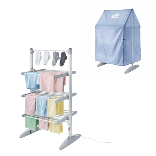 Neo Electric Heated Clothes Drying Rack 3 Tier Foldable Aluminium Laundry Airer with Cover Indoor Dryer