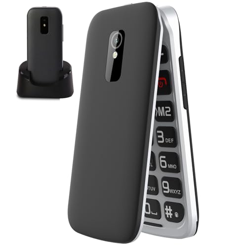 FEGA Téléphone Portable Senior Débloqué à Clapet, 4G LTE Telephone Portable pour Personnes âgées avec Grandes Touches Bouton SOS Haut-Parleur de Boîte Batterie 1300mAh F1