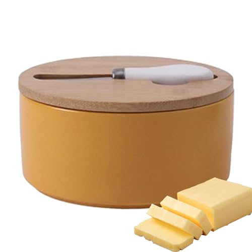 awakentti Beurrier rond recouvert de céramique avec racloir, double joint en silicone pour beurre, confiture, fromage et chocolat