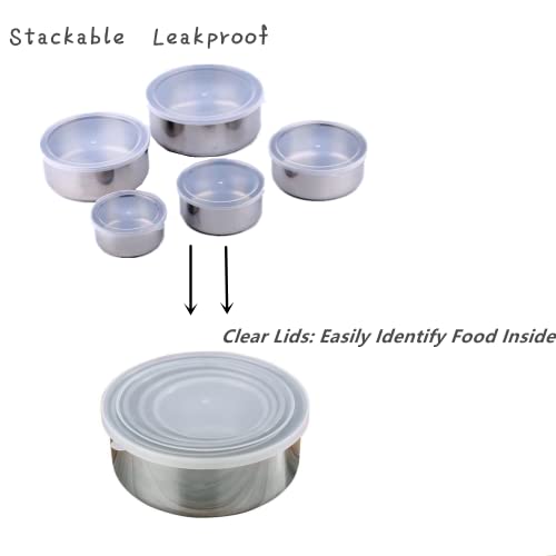 Tsyware [Set Of 5] Stainless Steel Snack Food Storage Containers With Lids, Leakproof Clear Lids For Lunch, Meal Prep And Storage, Reusable For Kids & Adults, Silver #TOP5