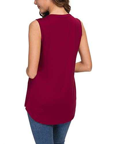 Neineiwu Women's Summer Sleeveless V Neck Casual Tank Tops Blouse Shirts (M, 02 Wine Red) #TOP4