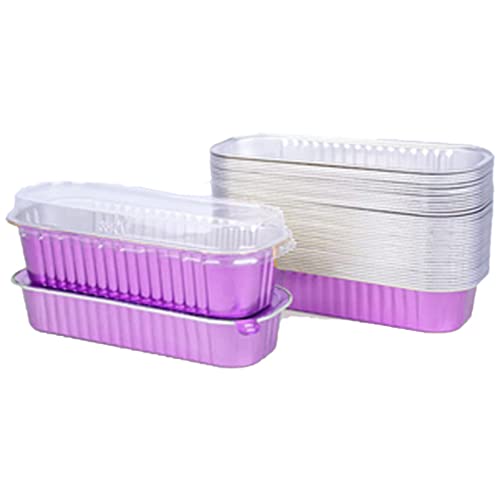 OUKEYI 6.8 Oz Aluminum Foil Mini Loaf Pans With Lids, Rectangle Baking Cups Muffin Tins,Reusable Baking Tins Mini Baking Pans Tins Holders for Pink Muffin Bread Baking 50Pack