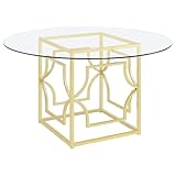 Coaster Home Furnishings Starlight 54' Round Dining Table with Glass Top and Geometric Metal Base, Modern Metal and Glass Dining Table for Kitchens, Brass