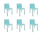 Lot de 6 chaises de jardin empilables en résine coloris bleu azul adaptées aussi bien pour l'extérieur que pour l'intérieur Grande résistance aux intempéries et UV Pieds antidérapants Conception ergonomique - confort maximal