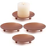 DEVI Rose Gold Pillar Candle Holder Plates 4pcs, Iron Candle Stand for Pillar Candles, Rose Gold Wed