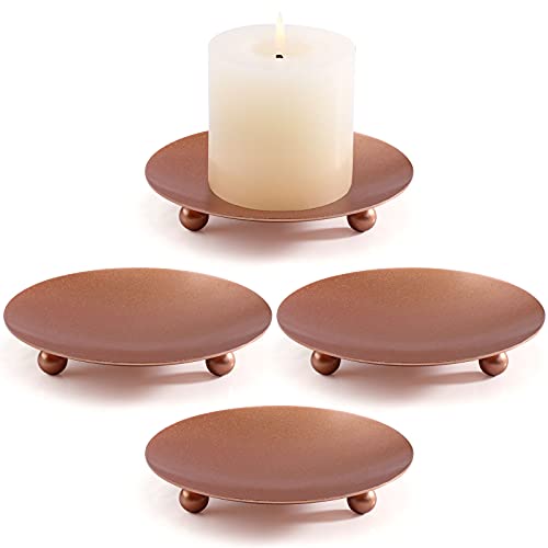 Devi Rose Gold Pillar Candle Holder Plates 4Pcs, Iron Candle Stand For Pillar Candles, Rose Gold Wedding Christmas Centerpices For Tables, Rose Gold Party Decorations #TOP3