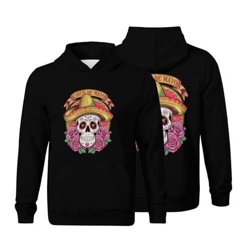 Kids Retro Cinco de Mayo Mexican Skull Boys Girls Lightweight Kangaroo Pocket Fleece Hoodies