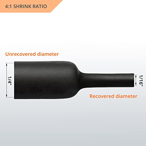 Wirefy 1/4" Heat Shrink Tubing - 4:1 Ratio - Adhesive Lined - Marine Grade Heat Shrink - 50 Feet Roll - Black #TOP1