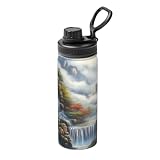 Fantasy Landscape With Multi-Level Waterfalls And Trees Insulated Leak-Proof Sport Water Bottle For Outdoor...