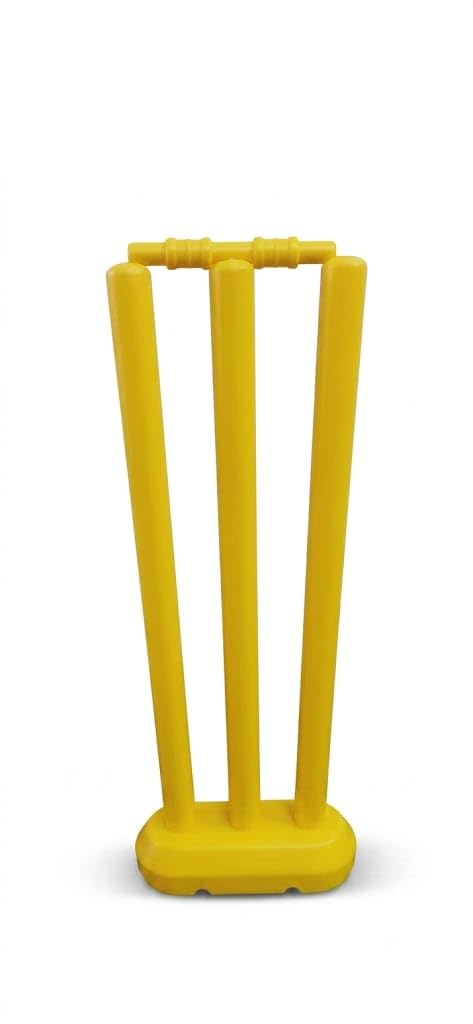 Yellow Plastic Cricket Small Stumps Set with Base Stand | 3 Stumps & 2 Bails, Stable Base Stand, Easy Setup, Bright Yellow, Outdoor & Indoor Use-image-14