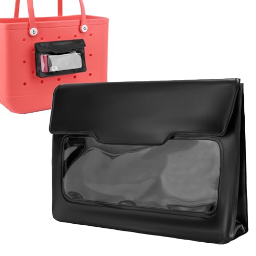 Phone Holder for Bogg Bag, Pouch for Bogg Bag Accessories, PVC Clear Cell Phone Case Holder with Magic Sticker Strap, Beach Tote Organizer, Compatible with All Beach Tote (Black)