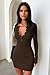 OQQ Long Sleeve Mini Dress Women Ribbed Tummy Control Club Party Dresses 2025 Fall Winter Staple Darkbrown