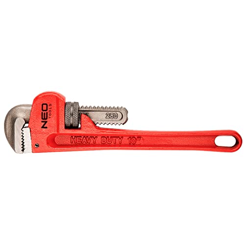 Image of NEO TOOLS Stillson Pipe Wrench 250 mm, Jaw Range 44 mm, 10 Inch, Weight 0.625 kg, Ductile Iron Casing, Forged, Grinded, Serrated, Worm Mechanism