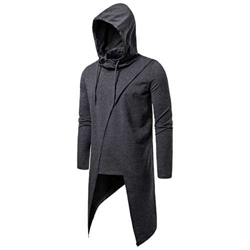 DGHM-JLMY Men's Irregular Long Hooded Pullover Long Length Cloak Cotton Blend Pullover Cape Cloak Asymmetric Hem Hoodie2