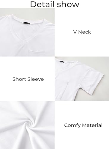 MIHOLL Short Sleeve V Neck T Shirts Casual Loose Plain Basic Tee Tops Undershirt Women Soft Pocket (White, Small) - Thumbnail 6