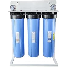 Crystal Quest Tall Compact Whole House Fluoride Water Filtration System, Multi-Stage Filter for Fluoride, BPA-Free, pH-Enhancing, 4-6 GPM Flow, Triple Configuration, Easy Maintenance - with Stand