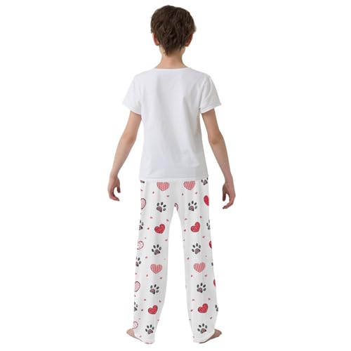 Black Doodle Paw Hearts Boys Pants for Kids Jogger Pants with Pockets S-XL3