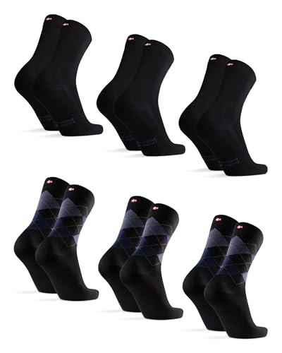 DANISH ENDURANCE 6-Pack Bambustrumpor, Mjuka Strumpor som Andas, för Herr & Dam, Flerfärgad (3x Svart, 3x Argyle Blå), 39-42