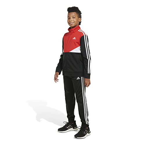 adidas Jaqueta esportiva esportiva de tricô com zíper frontal grande para meninos, Preto com vermelh