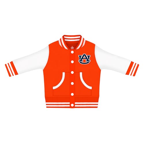 Creative Knitwear College Baby NCAA Officially Licensed Letterman Varsity Jacket - Auburn AU Logo - Orange - 2T