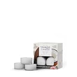 Yankee Candle Coconut Beach Tea Light Candles, Premium Plant Wax Scented Tealights, 12 Count, White, Up to 5 Hours Burn Time, Natural Fiber Wick, 0.44 oz Each