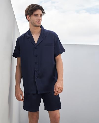 LilySilk 100% Silk Short Pajama Set for Men Mulberry Silk Classic Pajamas for Summer Elastic Self-Tied Short Pants4