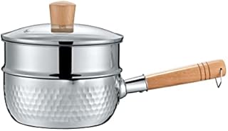 CONCORD 2 Quart Stainless Steel Yukihira Pan with Steamer. Traditional Japanese Saucepan with Wood Handle. Great for Ramen, Tempura pot, Milk, etc., Silver