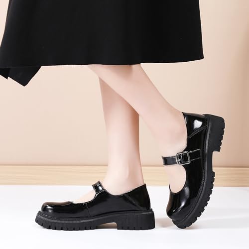 XMM Mary Jane Shoes Black Patent Leather Platform Chunky Mary Janes for Women Ladies Comfort Leather Round Toe Non-Slip Dressy Casual Cute Girls Kawaii Lolita School Trendy Work Shoes US 7.5 by XMM - Used condition - Image 2