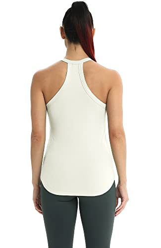 Icyzone Workout Tank Tops For Women, Racerback Athletic Yoga Tops, High Neck Running Shirts (Pack Of 2) (White/Vibrant Blue, M) #TOP2