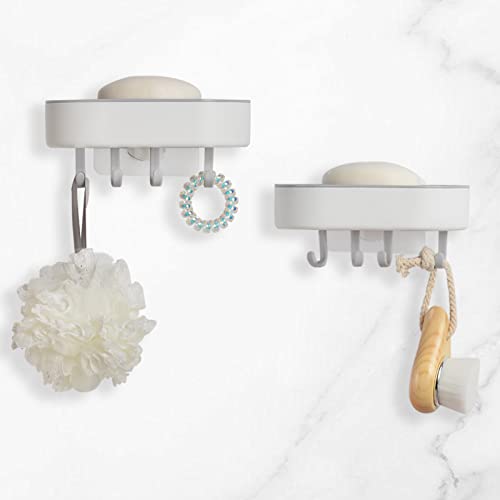Soap Dish For Shower Wall 2 Pack, Plastic Bar Soap Holder With 4 Hooks, No Drilling, Soap Dishes With Drain Wall Mounted Soap Box For Shower Bathroom Kitchen, Grey, Janebeauties #TOP2
