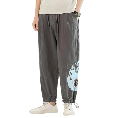Pantalon style chinois en coton et lin de qualité supérieure avec revers