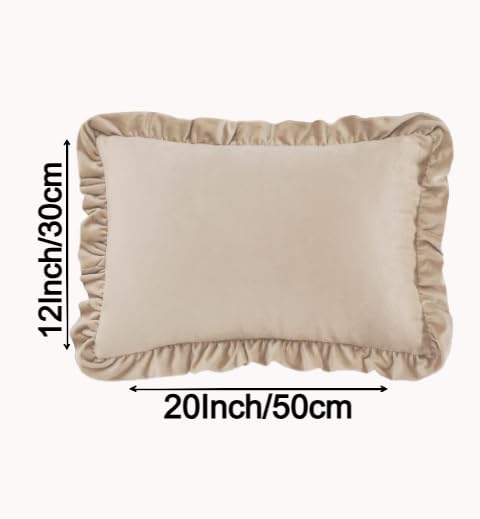 Image of Amazon Brand - Umi Velvet Beige 12x20 Pillow Covers, Set of 2 Decorative Ruffle Cushoin Pillow Covers for Sofa Couch