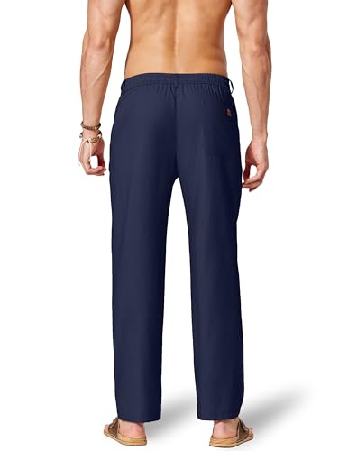 Image of COOFANDY Men's Cotton Linen Pants Casual Drawstring Dress Pants Beach Summer Lightweight Trousers